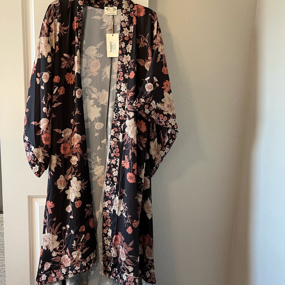 Floral Black Kimono